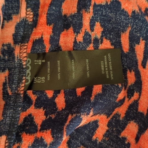 ASOS red/navy print dress abstract animal print viscose short sheath dress sz 8 - Picture 6 of 11